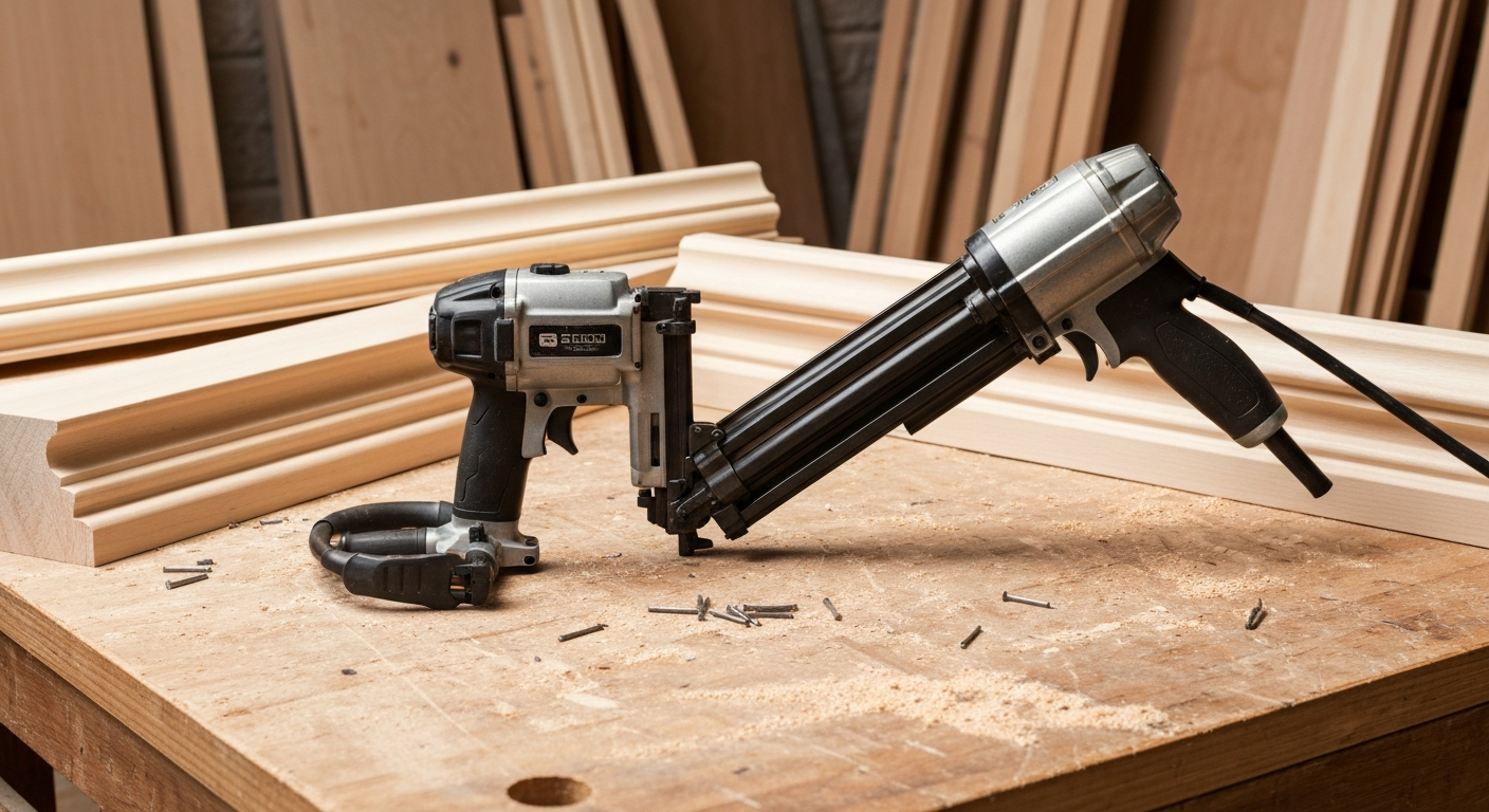 Side-by-side comparison of Brad Nailer (18-gauge) and Finish Nailer (15/16-gauge)